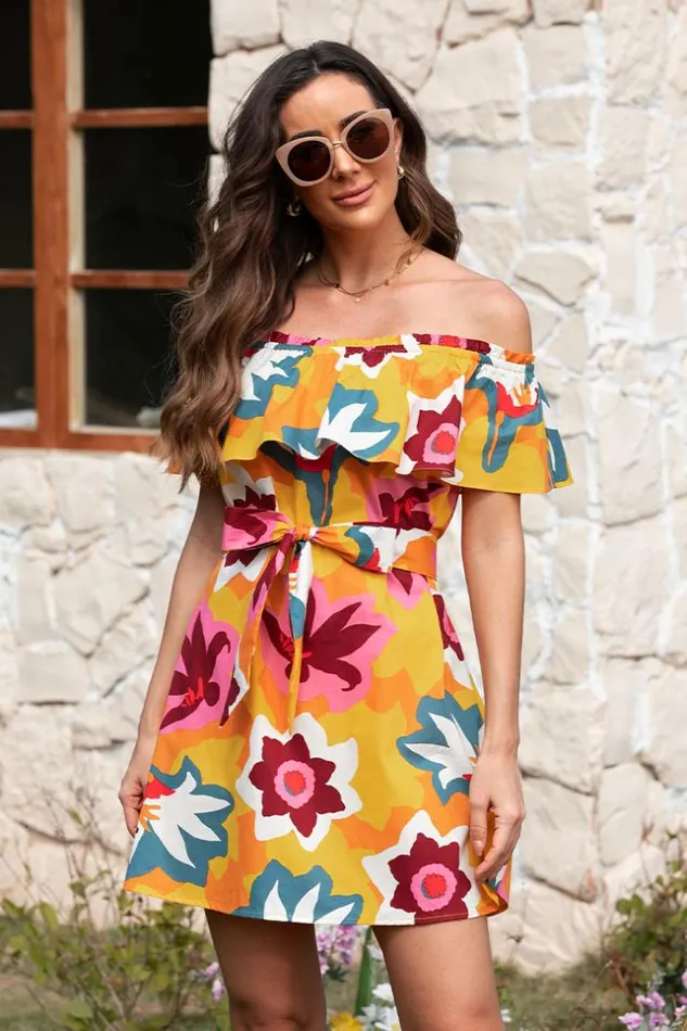 Women Short Dresses Cupshe Marlene Floral Ruffle Off Shoulder Dress Multicolor Women Short Dresses Cupshe Marlene Floral Ruffle Off Shoulder Dress Multicolor