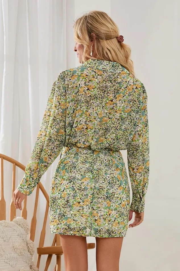 Women Short Dresses Cupshe Rayne Ditsy Fitted Waisted Shirt Collar Dress Multicolor