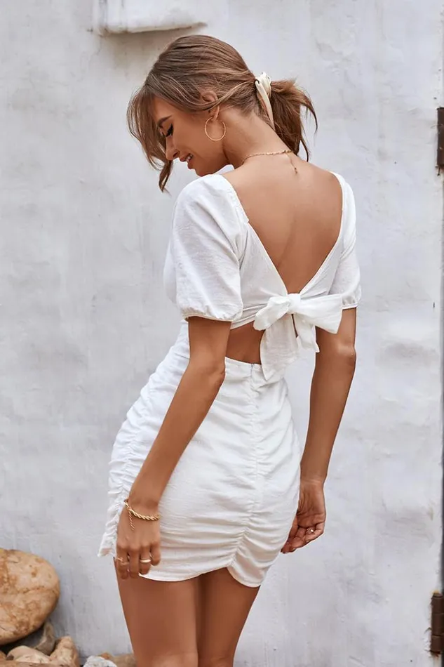 Women Short Dresses Cupshe Summer Passion Backless Ruching Bodycon Dress White