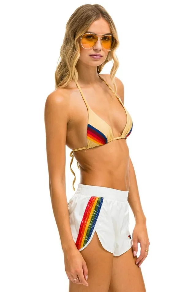 Women Shorts Aviator Nation 5 Stripe Nylon Jogger Short 8211 Vintage White