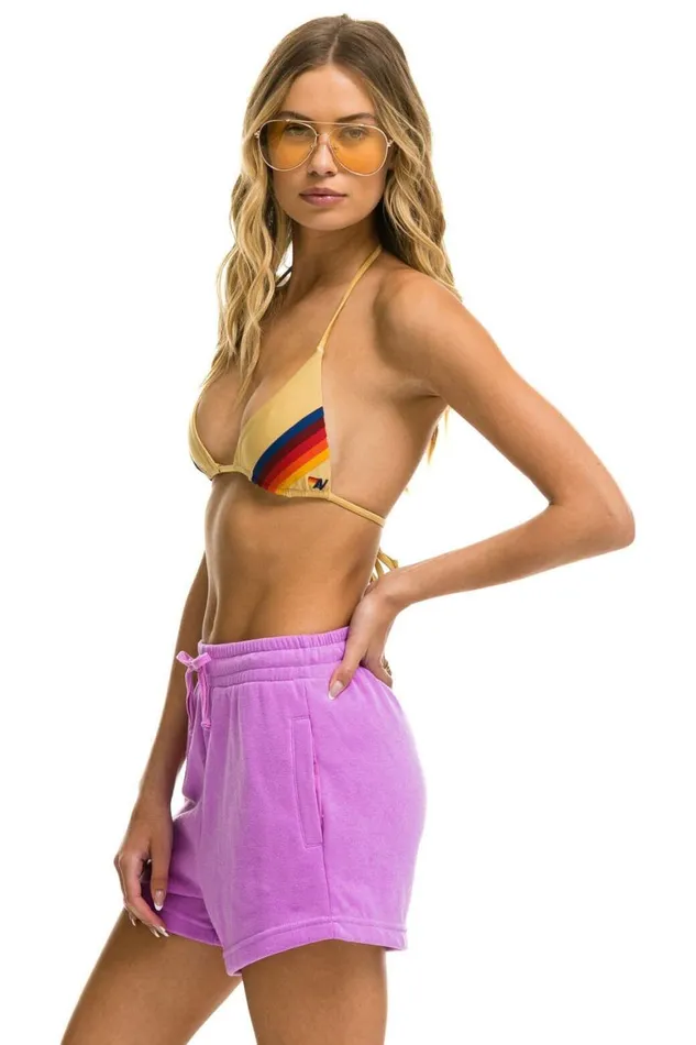 Women Shorts Aviator Nation Logo Embroidery Light Weight Lounger Short 8211 Neon Purple
