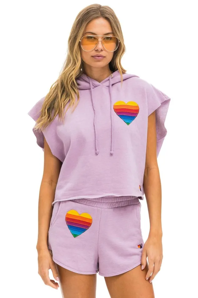 Women Shorts Aviator Nation Rainbow Heart Stitch Lounger Short 8211 Mauve