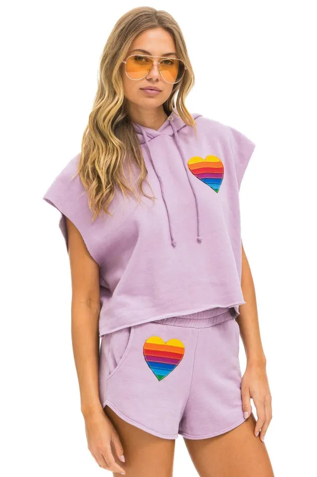 Women Shorts Aviator Nation Rainbow Heart Stitch Lounger Short 8211 Mauve