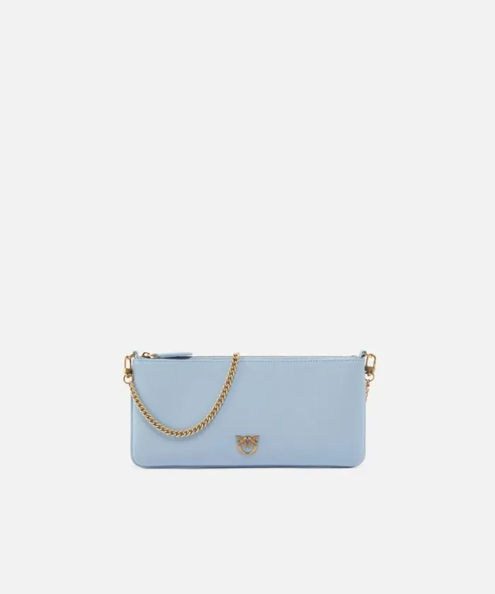 Women Shoulder Bags Pinko Horizontal Flat Bag In Leather Lightblueantique Gold Women Shoulder Bags Pinko Horizontal Flat Bag In Leather Lightblueantique Gold