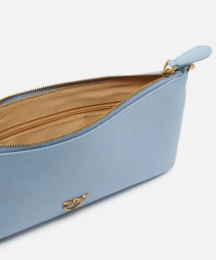Women Shoulder Bags Pinko Horizontal Flat Bag In Leather Lightblueantique Gold Women Shoulder Bags Pinko Horizontal Flat Bag In Leather Lightblueantique Gold