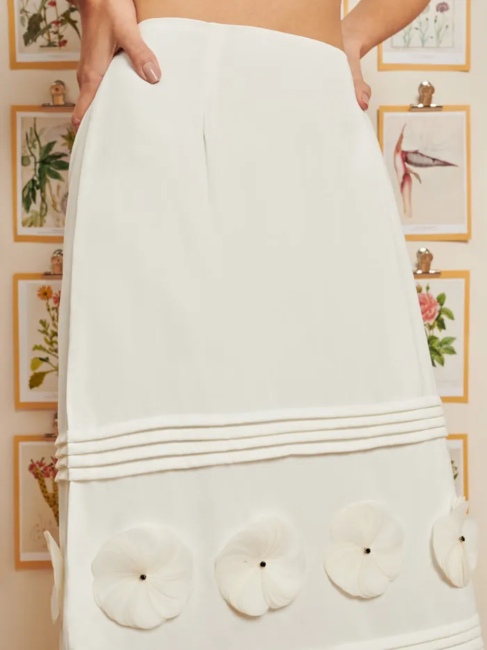 Women Sister Jane Bottoms DREAM Helena Flower Midi Skirt Satin White