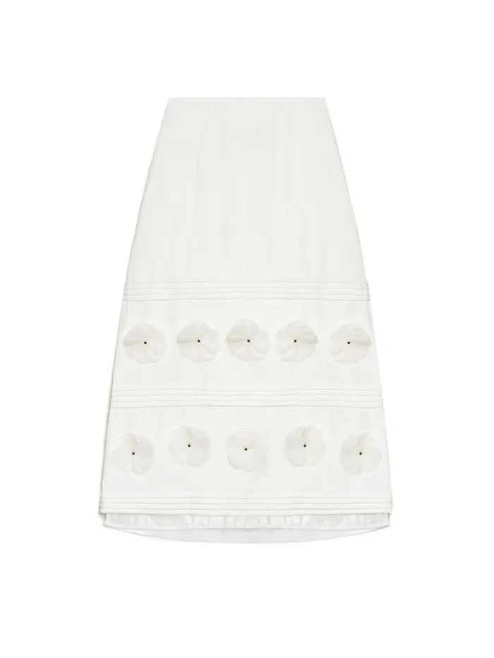 Women Sister Jane Bottoms DREAM Helena Flower Midi Skirt Satin White