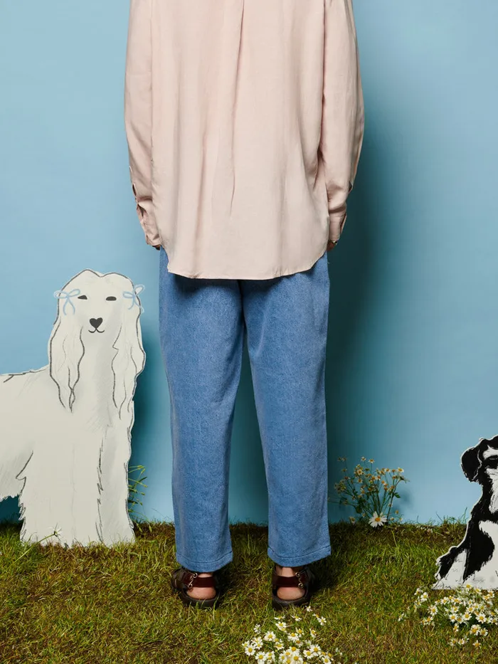 Women Sister Jane Bottoms Honeycomb Denim Trousers Washed Denim