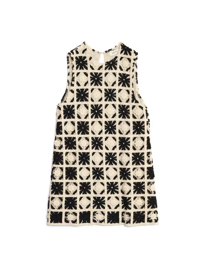 Women Sister Jane Dresses Ghospell Carla Crochet Mini Dress Black And White