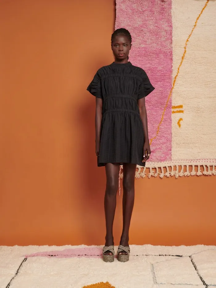 Women Sister Jane Dresses Ghospell Yasmin Ruched Mini Dress Coal Black