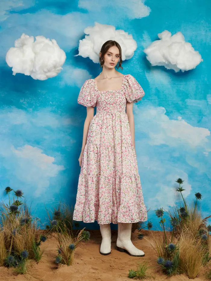 Women Sister Jane Dresses Wild Hearts Midi Dress White Floral Pink