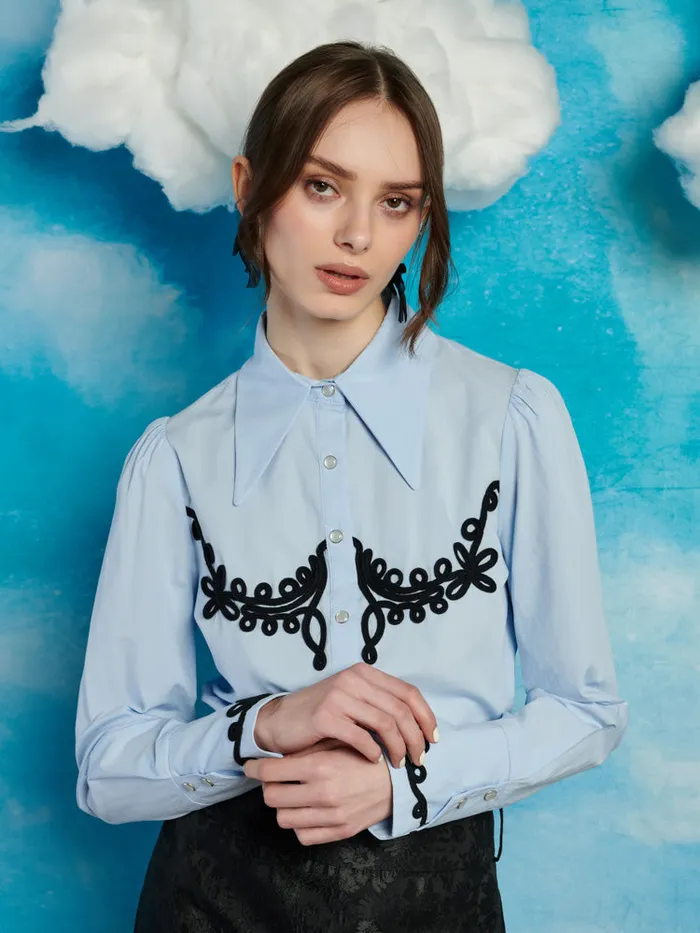 Women Sister Jane Tops Cody Cording Shirt Baby Blue
