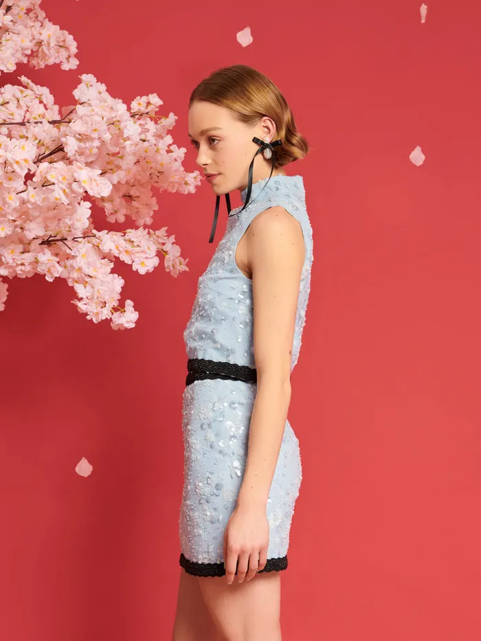 Women Sister Jane Tops DREAM Blossom Bead Cropped Top Pastel Blue