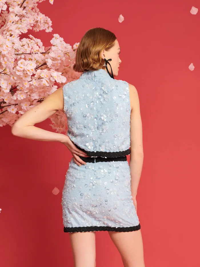 Women Sister Jane Tops DREAM Blossom Bead Cropped Top Pastel Blue