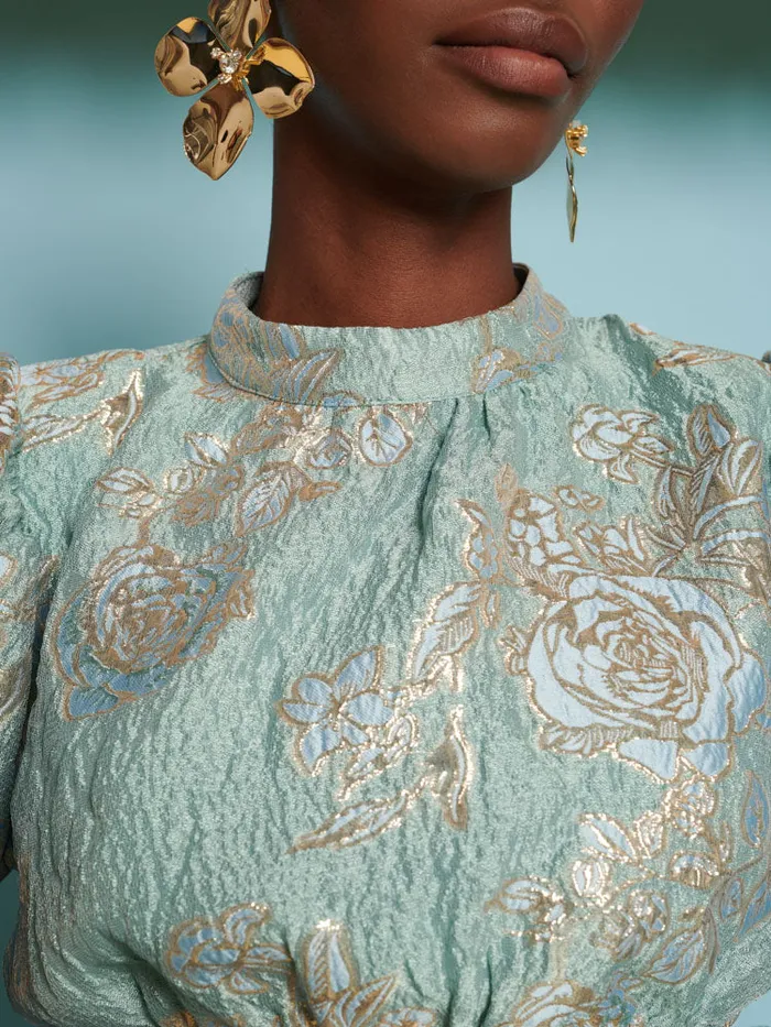 Women Sister Jane Tops DREAM Grape Jacquard Bow Top Celadon Blue