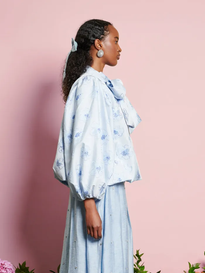 Women Sister Jane Tops DREAM Lily Floral Bow Blouse Cornflower Blue