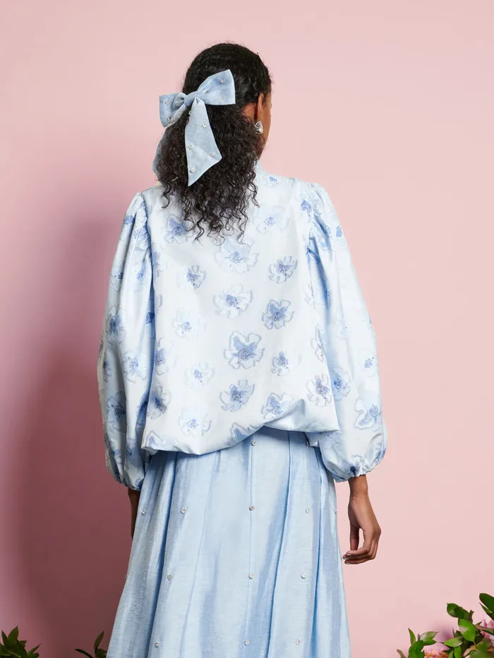 Women Sister Jane Tops DREAM Lily Floral Bow Blouse Cornflower Blue