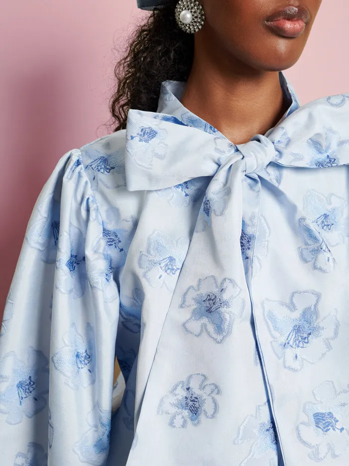 Women Sister Jane Tops DREAM Lily Floral Bow Blouse Cornflower Blue