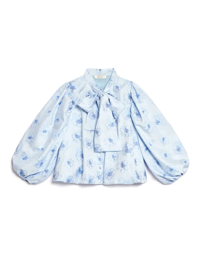 Women Sister Jane Tops DREAM Lily Floral Bow Blouse Cornflower Blue