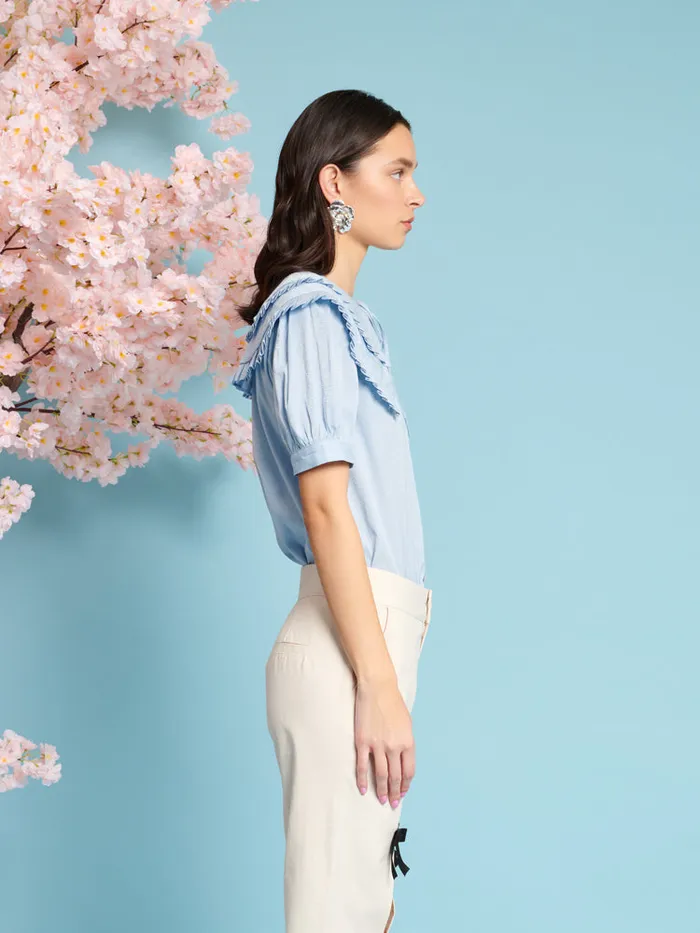 Women Sister Jane Tops Flutter Pleat Blouse Cornflower Blue