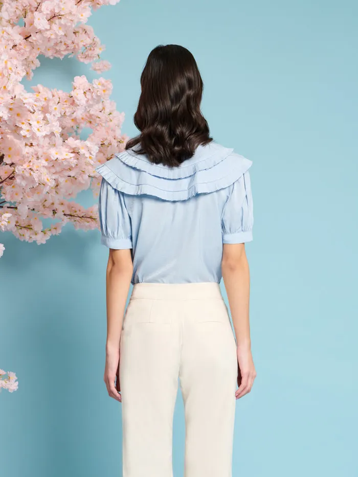Women Sister Jane Tops Flutter Pleat Blouse Cornflower Blue