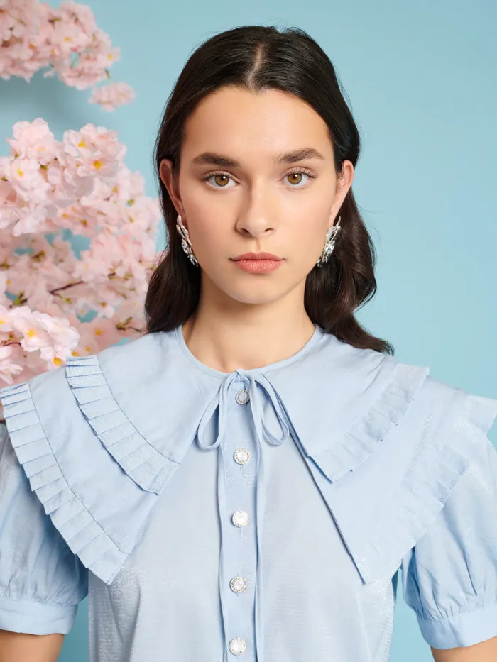 Women Sister Jane Tops Flutter Pleat Blouse Cornflower Blue