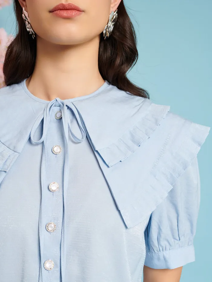 Women Sister Jane Tops Flutter Pleat Blouse Cornflower Blue