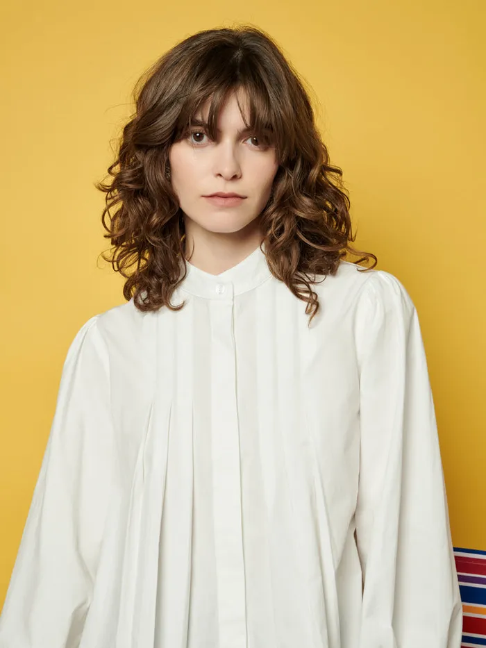 Women Sister Jane Tops Ghospell Kim Pintuck Shirt Pearled White
