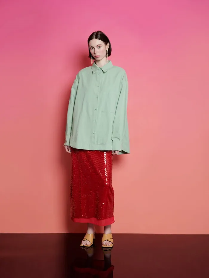 Women Sister Jane Tops Ghospell Swayer Oversized Shirt Office Green