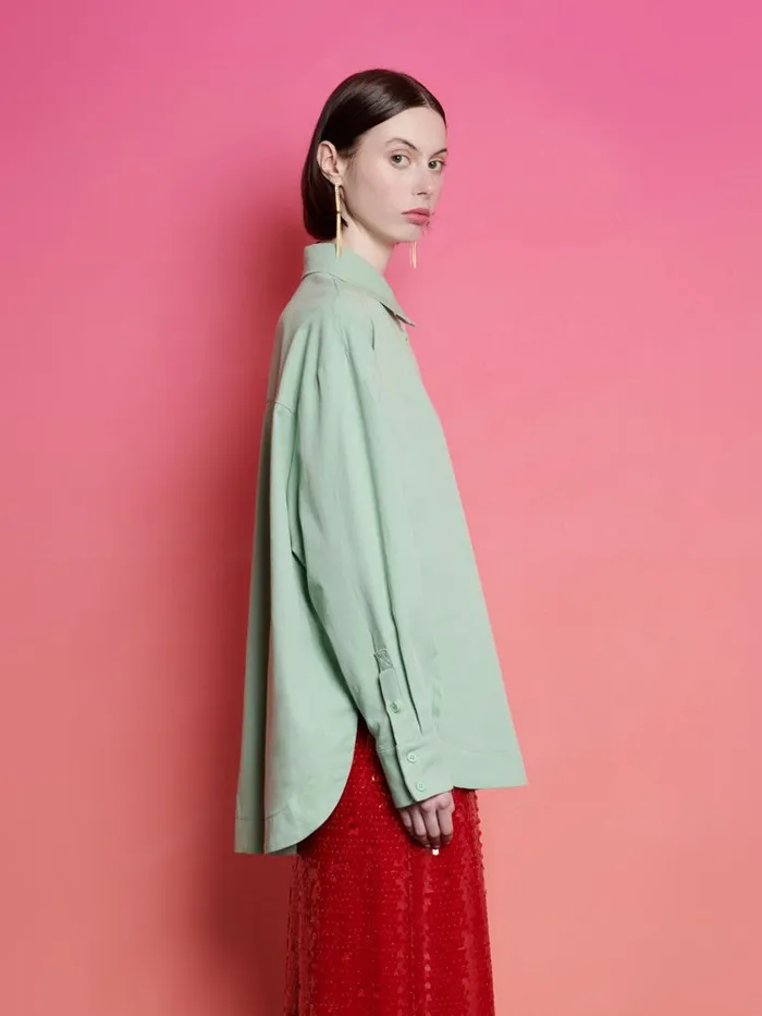 Women Sister Jane Tops Ghospell Swayer Oversized Shirt Office Green
