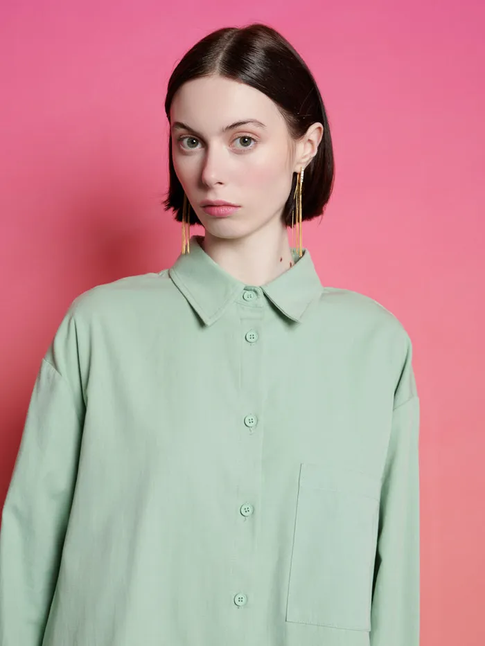 Women Sister Jane Tops Ghospell Swayer Oversized Shirt Office Green