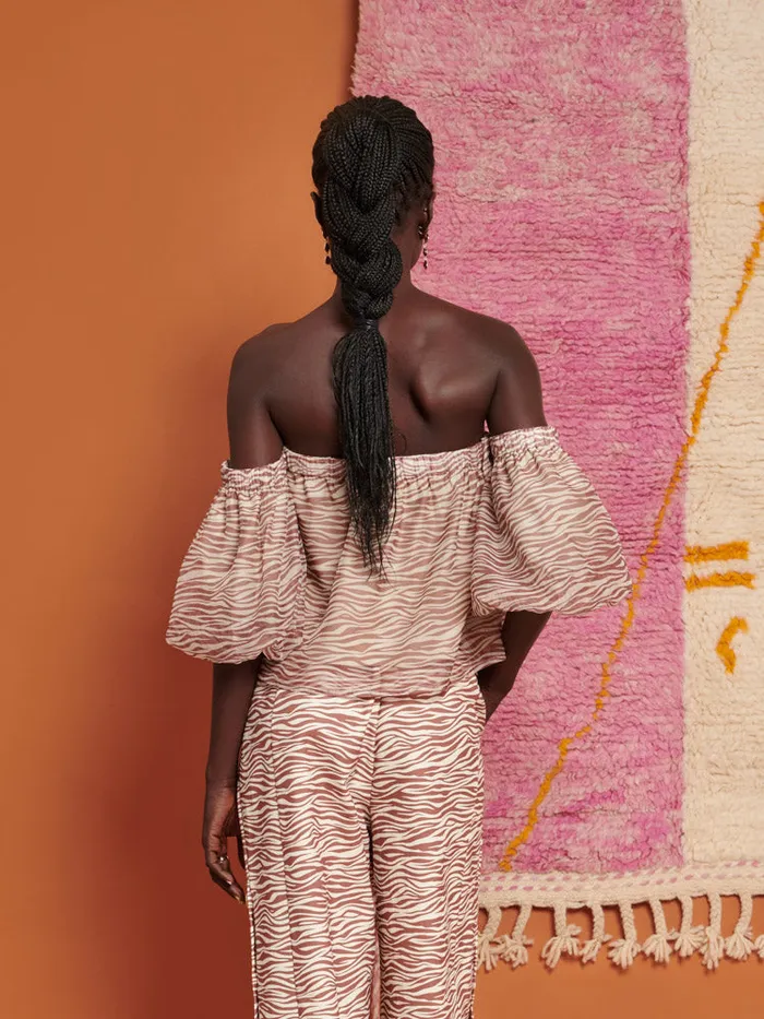 Women Sister Jane Tops Ghospell Zoya Zebra Bandeau Top Tan Brown