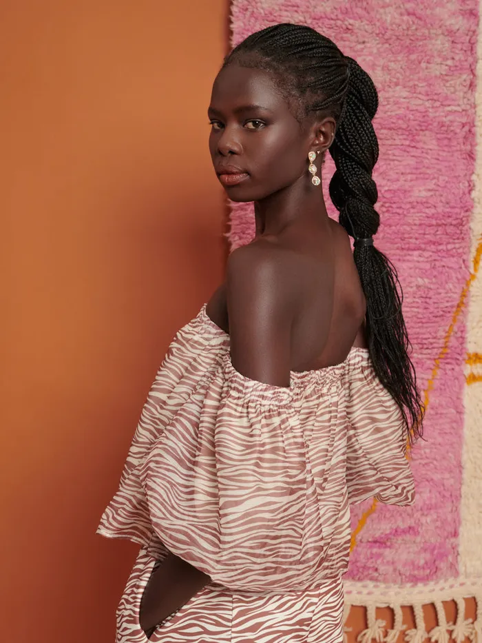 Women Sister Jane Tops Ghospell Zoya Zebra Bandeau Top Tan Brown
