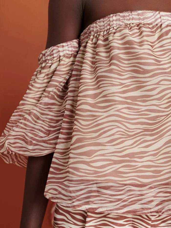 Women Sister Jane Tops Ghospell Zoya Zebra Bandeau Top Tan Brown