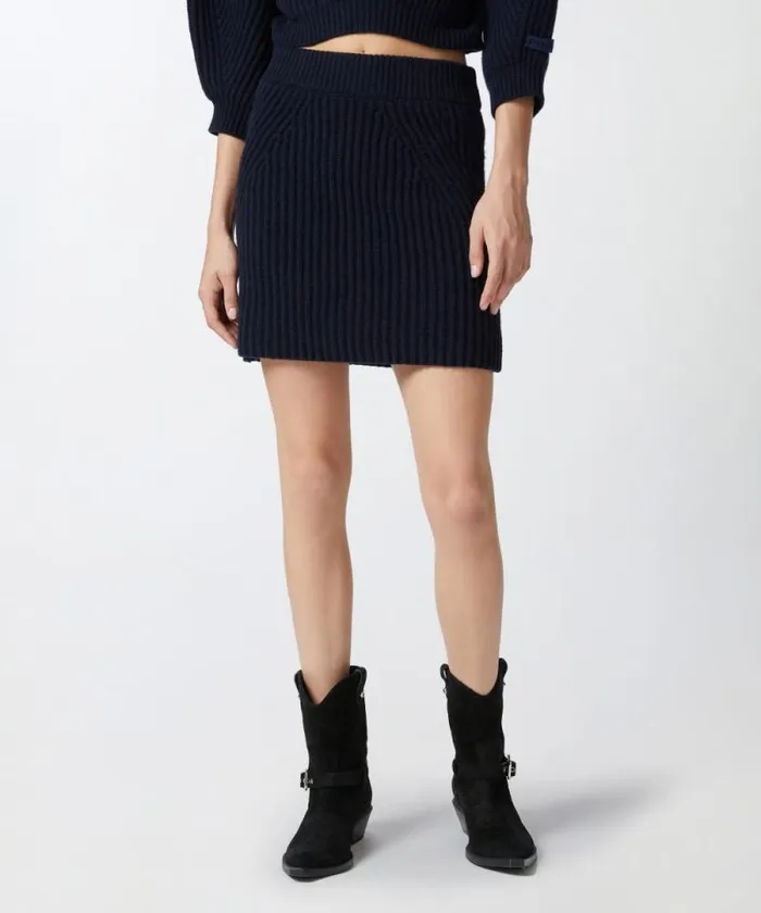 Women Skirts Pinko Ribbed Wool And Cashmere Mini Skirt Dark Navy Blue Women Skirts Pinko Ribbed Wool And Cashmere Mini Skirt Dark Navy Blue