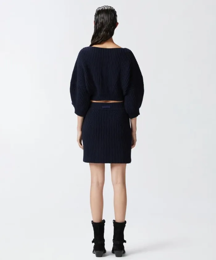 Women Skirts Pinko Ribbed Wool And Cashmere Mini Skirt Dark Navy Blue Women Skirts Pinko Ribbed Wool And Cashmere Mini Skirt Dark Navy Blue