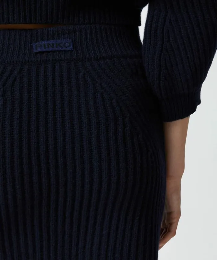 Women Skirts Pinko Ribbed Wool And Cashmere Mini Skirt Dark Navy Blue Women Skirts Pinko Ribbed Wool And Cashmere Mini Skirt Dark Navy Blue
