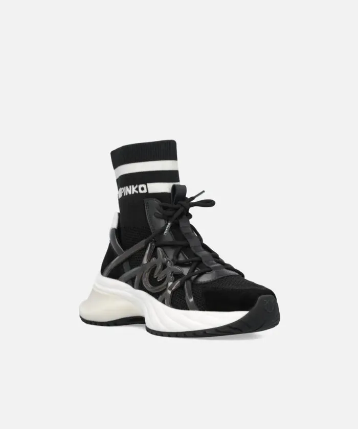 Women Sneakers Pinko ARIEL Sneakers With Knit Sock Detail Limo Black Women Sneakers Pinko ARIEL Sneakers With Knit Sock Detail Limo Black