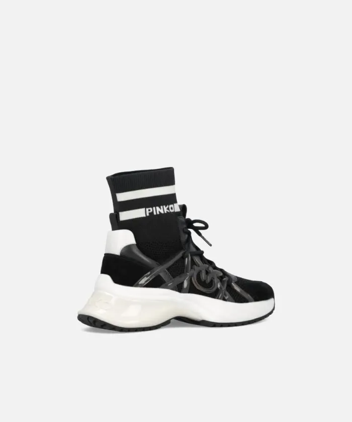 Women Sneakers Pinko ARIEL Sneakers With Knit Sock Detail Limo Black Women Sneakers Pinko ARIEL Sneakers With Knit Sock Detail Limo Black