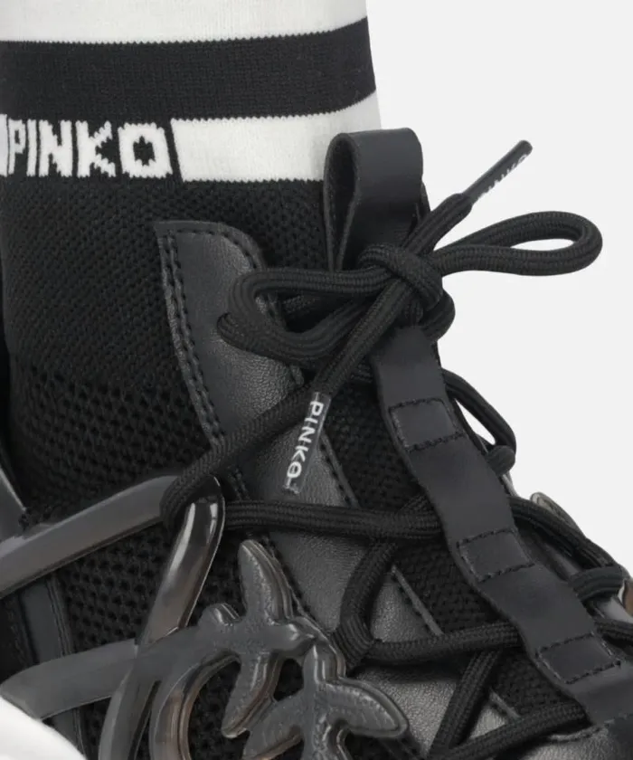 Women Sneakers Pinko ARIEL Sneakers With Knit Sock Detail Limo Black Women Sneakers Pinko ARIEL Sneakers With Knit Sock Detail Limo Black
