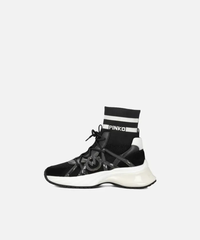 Women Sneakers Pinko ARIEL Sneakers With Knit Sock Detail Limo Black Women Sneakers Pinko ARIEL Sneakers With Knit Sock Detail Limo Black