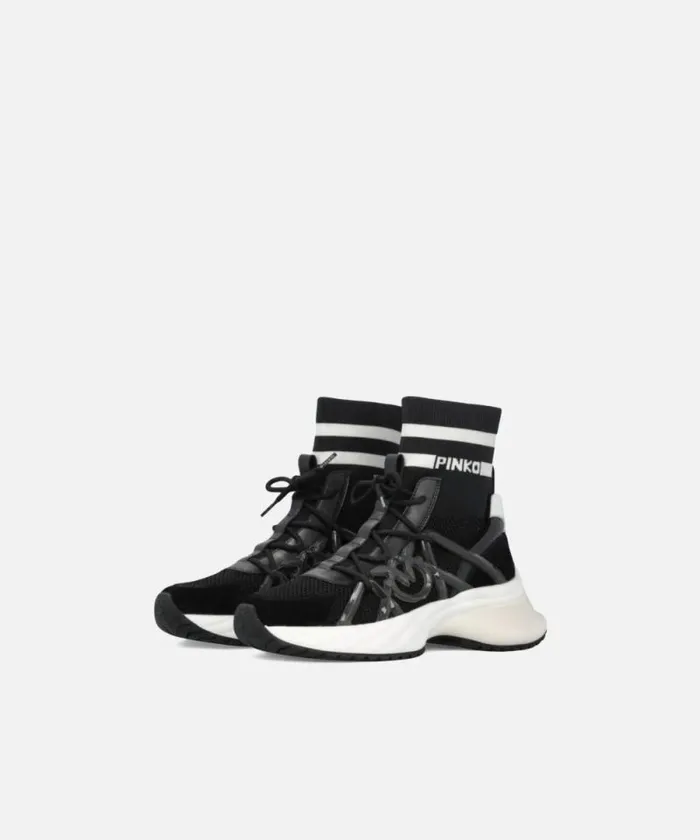 Women Sneakers Pinko ARIEL Sneakers With Knit Sock Detail Limo Black Women Sneakers Pinko ARIEL Sneakers With Knit Sock Detail Limo Black