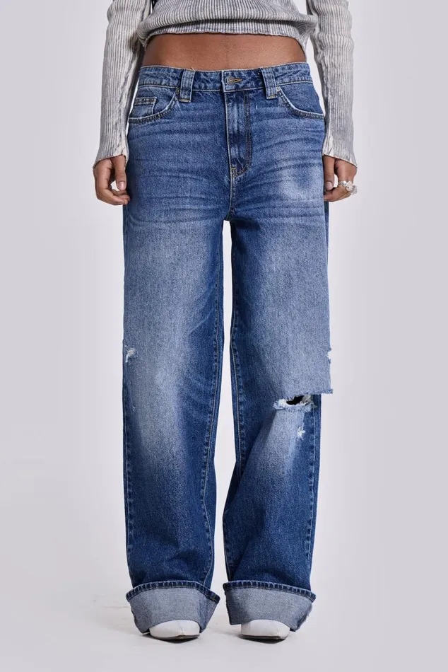 Women Sonic Baggy Leg Jeans With Turn Up Hem Jaded London Jeans