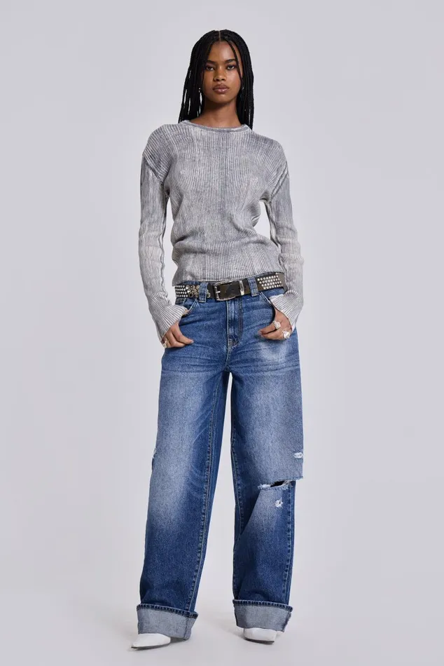 Women Sonic Baggy Leg Jeans With Turn Up Hem Jaded London Jeans