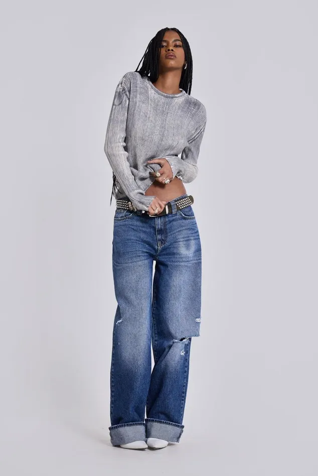 Women Sonic Baggy Leg Jeans With Turn Up Hem Jaded London Jeans