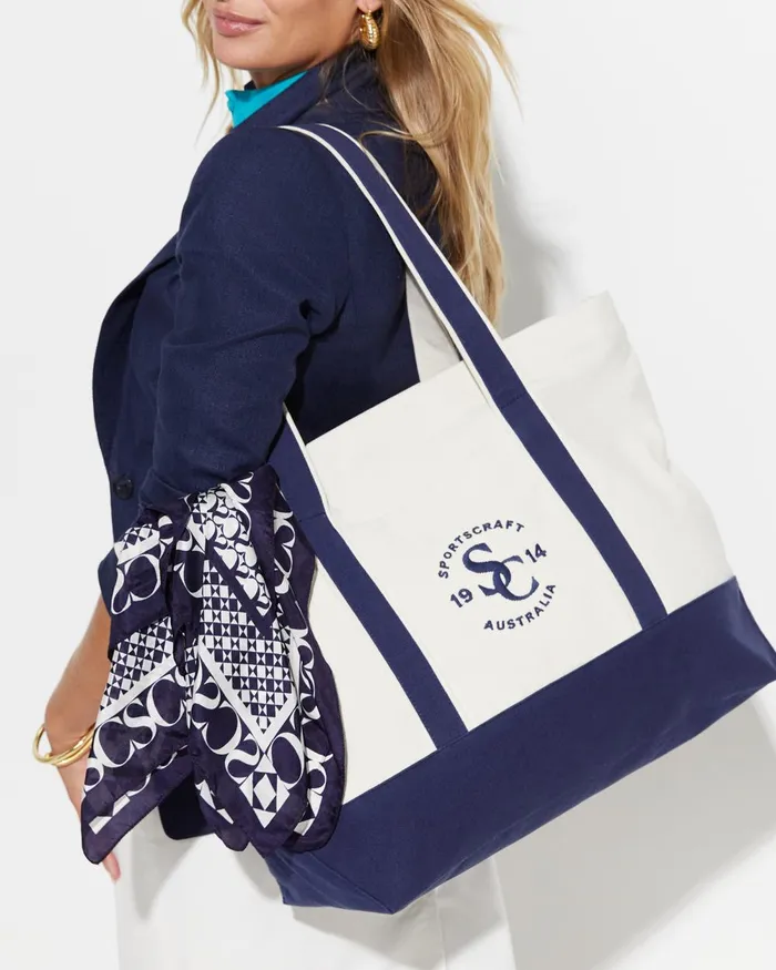 Women Sportscraft Bags Club Sport Canvas Tote Ecrunavy