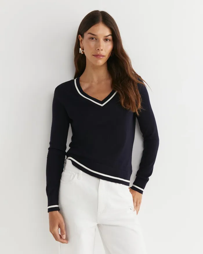 Women Sportscraft Knits and Cardigans Francis Merino VNeck Knit Navy