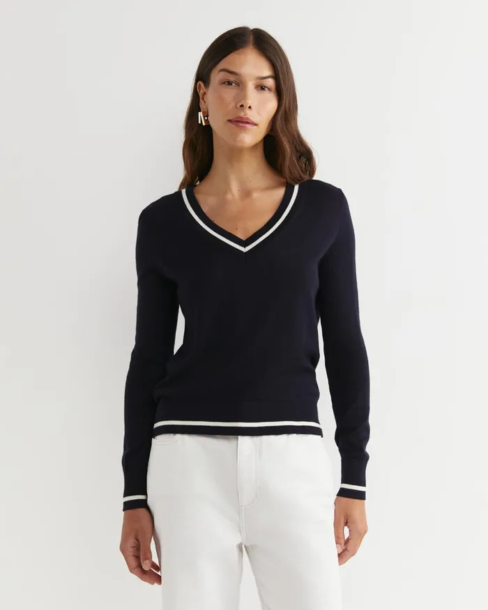 Women Sportscraft Knits and Cardigans Francis Merino VNeck Knit Navy