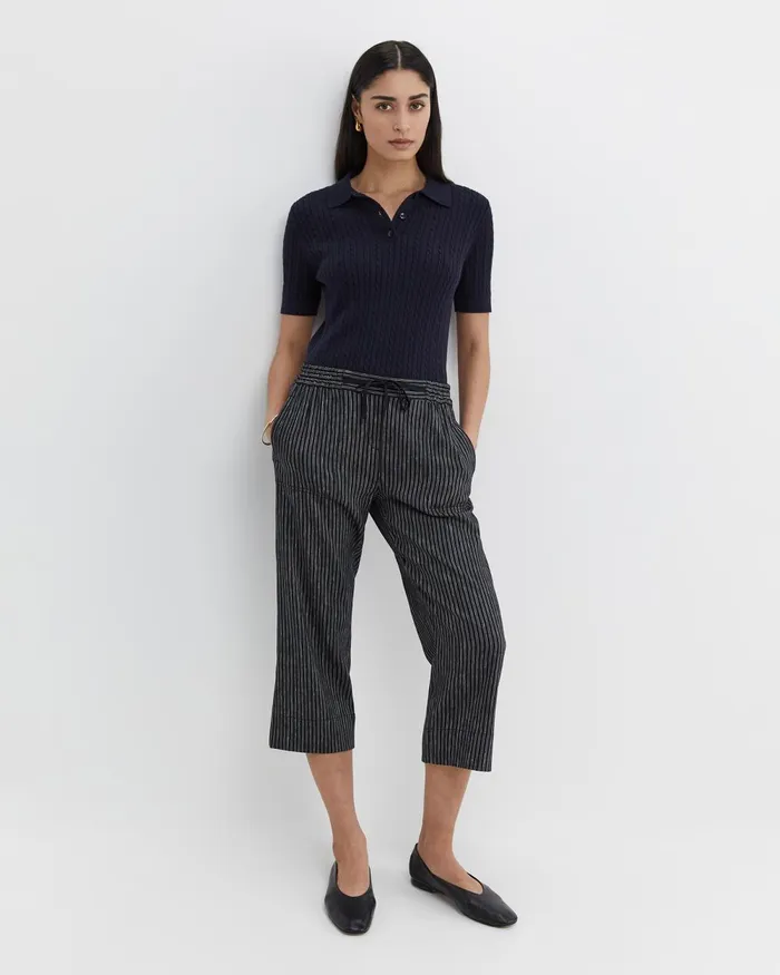 Women Sportscraft Pants Rosa Stripe Crop Linen Pant Navywhite