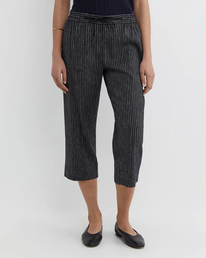 Women Sportscraft Pants Rosa Stripe Crop Linen Pant Navywhite